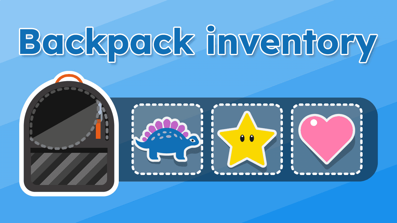 Backpack inventory a game example from the GDevelop game making app