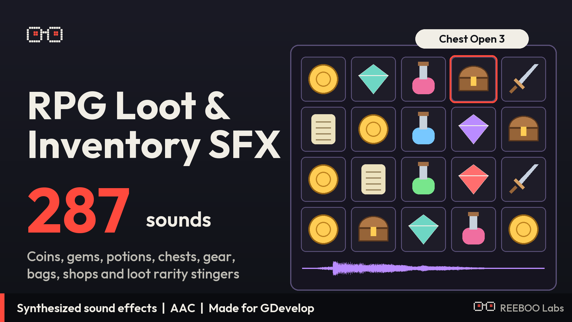 RPG Loot and Inventory SFX, um pacote de ativos premium para o GDevelop ...